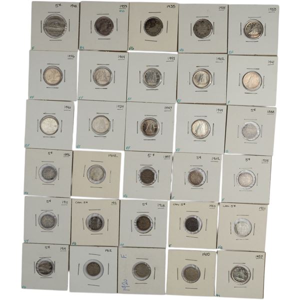 Canada 5 Cent to 10 Cent Bulk Lot (30 Pieces) Includes Silver