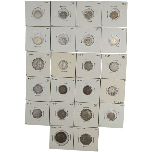 Canada 5 Cent to 25 Cent Newfoundland Silver Bulk Lot (22 Pieces)