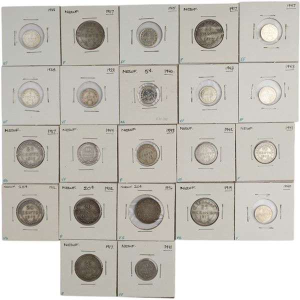 Canada 5 Cent to 25 Cent Newfoundland Silver Bulk Lot (22 Pieces)