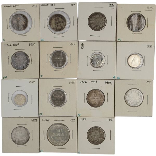 Canada 5 Cent to 50 Cent Bulk Lot (15 Pieces) Includes Newfoundland and Silver