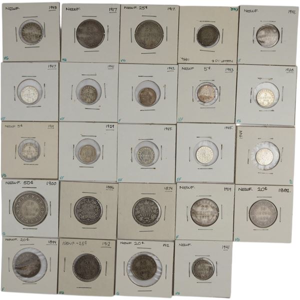 Canada 5 Cent to 50 Cent Bulk Lot (24 Pieces) Includes Newfoundland and Silver