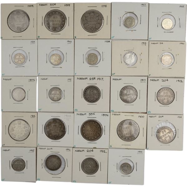 Canada 5 Cent to 50 Cent Bulk Lot (24 Pieces) Includes Silver and Newfoundland