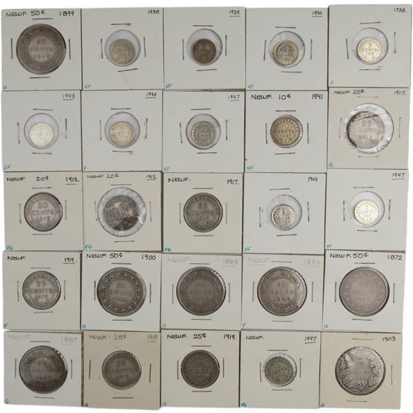 Canada 5 Cent to 50 Cent Bulk Lot (25 Pieces) Includes Silver and Newfoundland