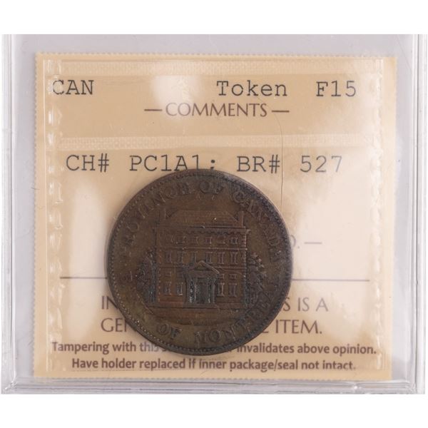 Province of Canada, Bank of Montreal 1842 Half Penny Token Tall Trees PC-1A1