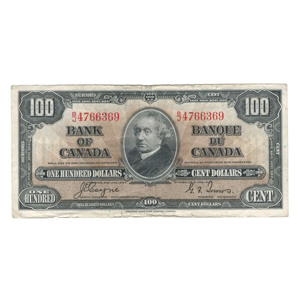 Bank of Canada 1937 $100 Banknote B/J BC-27c