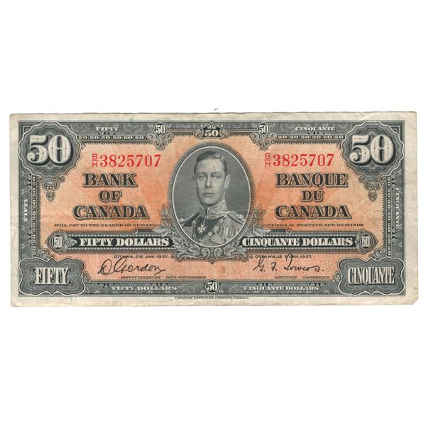 Bank of Canada 1937 $50 Banknote B/H BC-26b