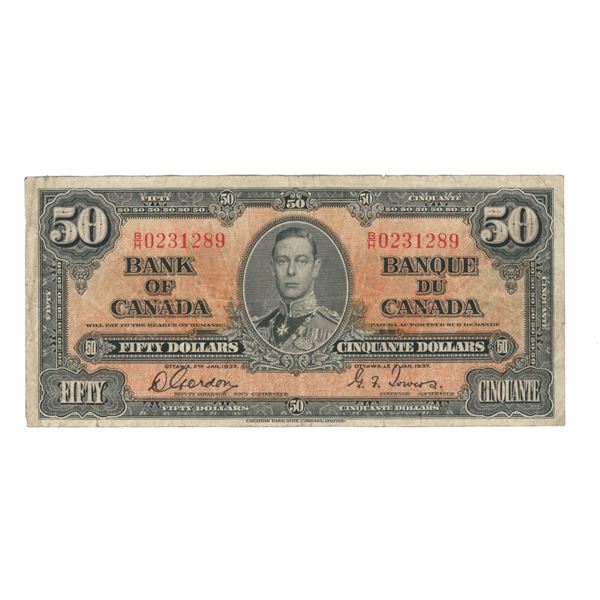 Bank of Canada 1937 $50 Banknote B/H BC-26b