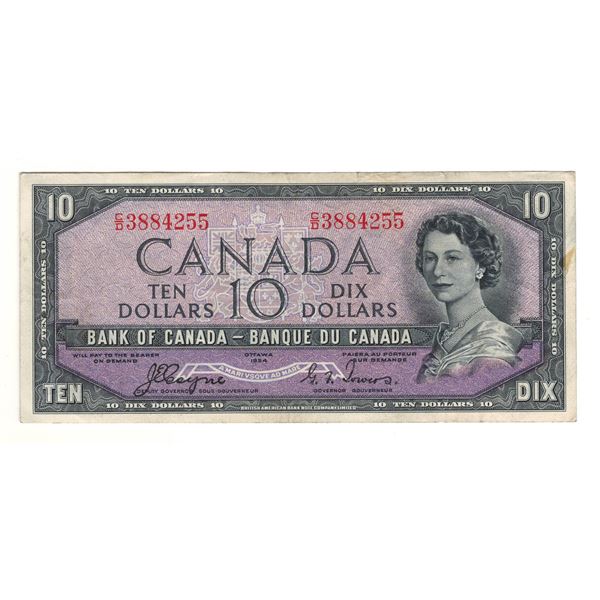 Bank of Canada 1954 $10 Devil`s Face Banknote C/D BC-32a