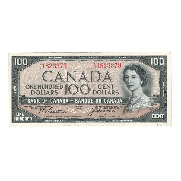 Bank of Canada 1954 $100 Devil`s Face Banknote A/J BC-35c