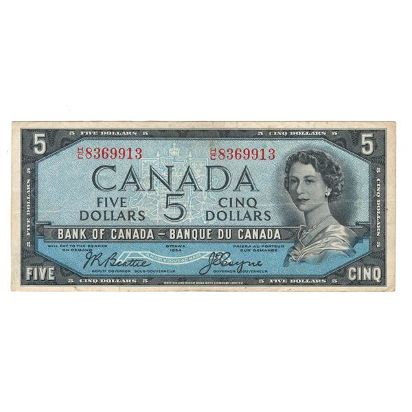 Bank of Canada 1954 $5 Devil`s Face Banknote H/C BC-31b