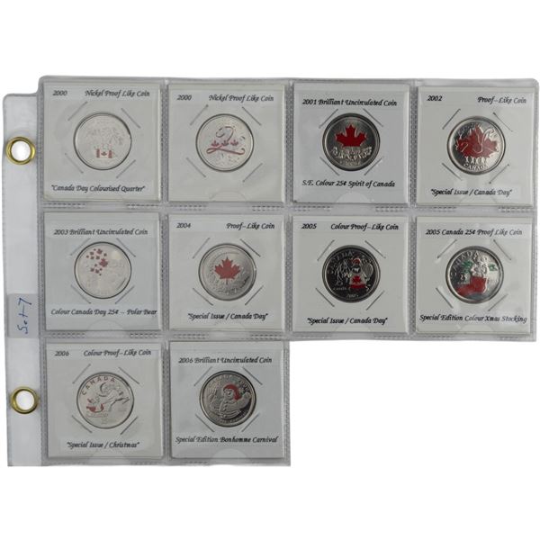 Canada 2000 - 2006 Coloured Quarters Collection Lot (10 Pieces)