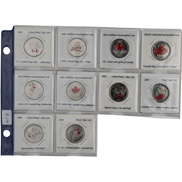 Canada 2000 - 2006 Coloured Quarters Collection Lot (10 Pieces)