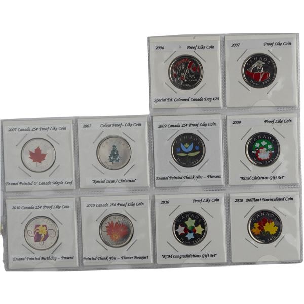 Canada 2006 - 2010 Coloured Quarters Collection Lot (10 Pieces)