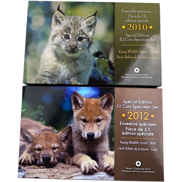 Canada 2010 & 2012 Young Wildlife Specimen Sets Lynx & Wolf Cubs