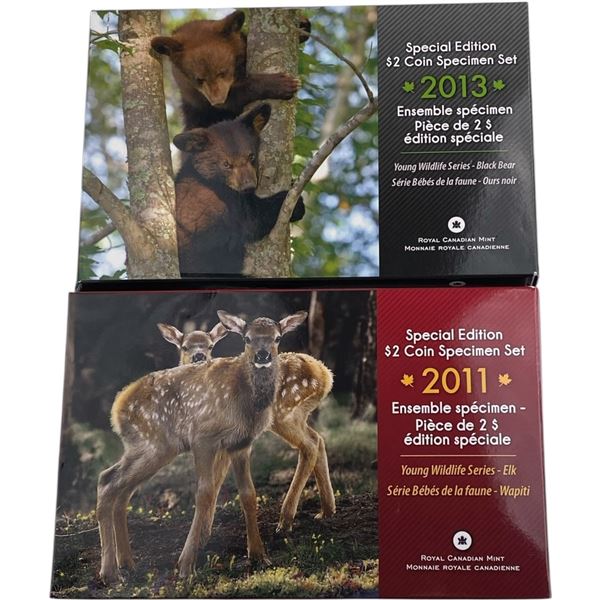 Canada 2011 & 2013 Young Wildlife Specimen Sets Elk & Black Bear Cubs