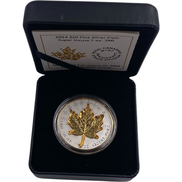Canada 2024 $20 Super Incuse 1oz Silver Maple Leaf Coin