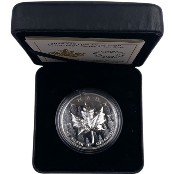 Canada 2024 $20 Ultra High Relief 1oz Silver Maple Leaf Pure Silver Coin