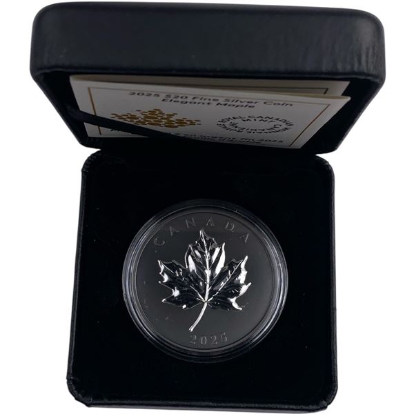 Canada 2025 $20 Black Rhodium Elegant Maple 1oz Pure Silver Coin