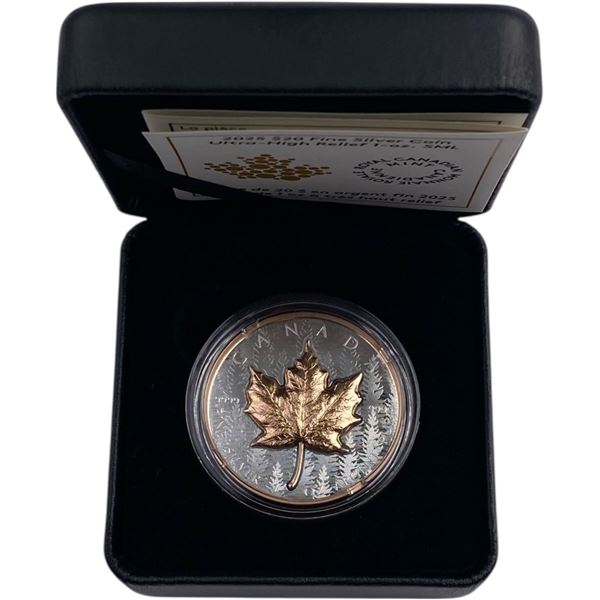 Canada 2025 $20 Ultra High Relief with Rose Gold Plating 1oz Silver Coin