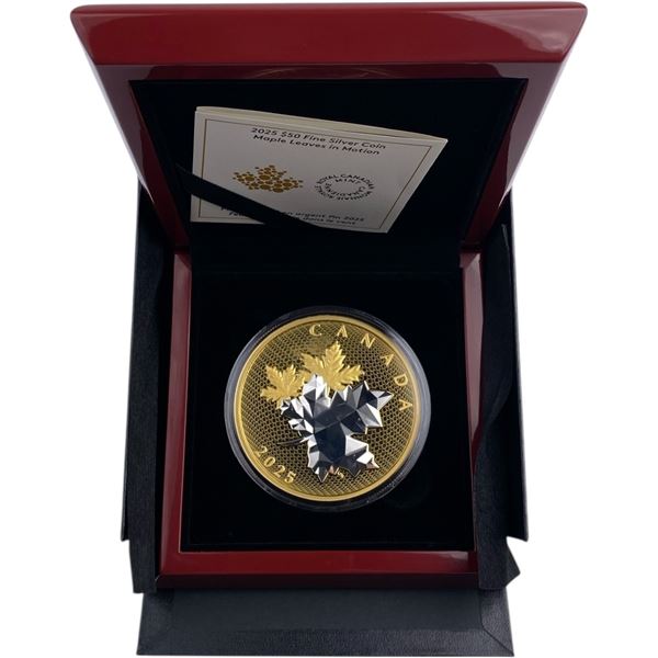 Canada 2025 $50 Maple Leaves in Motion 5oz Pure Silver Coin