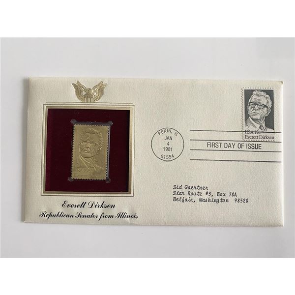 Everett Dirksen Illinois Republican Senator Gold Stamp Replica First Day Cover