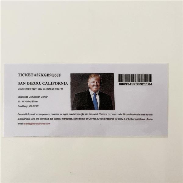 Donald Trump San Diego 2016 MAGA Rally Event Ticket- California