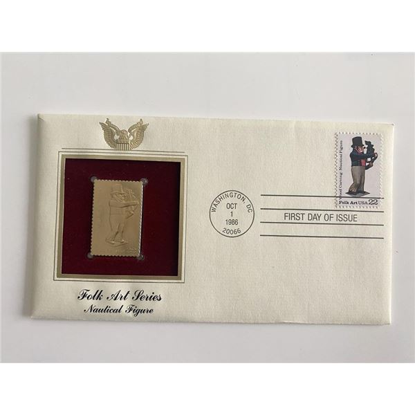 Folk Art Series: Nautical Figure Gold Stamp Replica First Day Cover