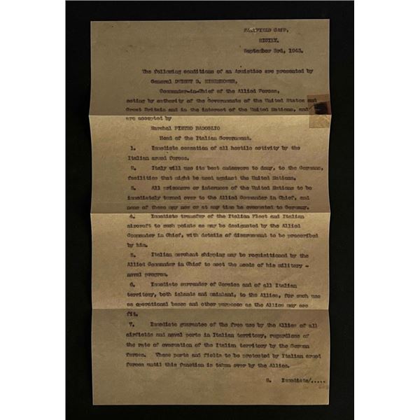 Vintage Reprint 1943 Dwight Eisenhower Agreement for Italy