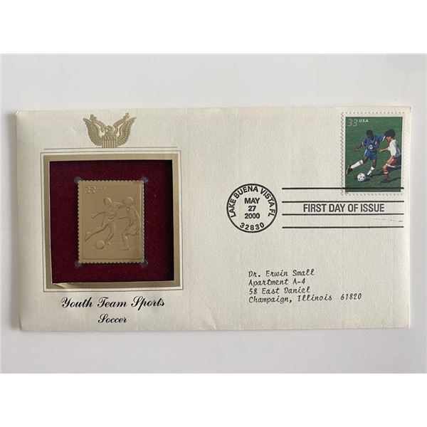 Youth Team Sports: Soccer Gold Stamp Replica First Day Cover