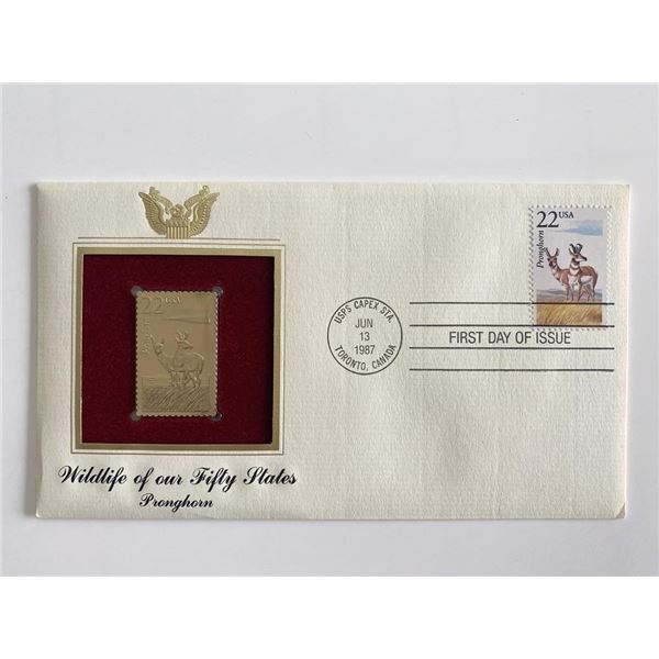 Wildlife of Our Fifty States Pronghorn Gold Stamp Replica First Day Cover