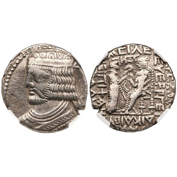 Parthian Kingdom Vardanes II c. 55-58 AD BI Tetradrachm (13.97g) NGC Ch VF (graffiti)
