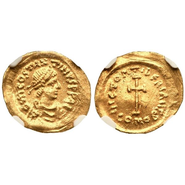 Byzantine Empire: Tiberius II Constantine, AD 578-582, AV Tremissis (1.50g) NGC Ch AU (scratches)