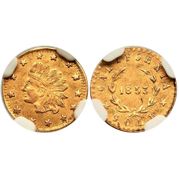 1853-Dated Indian - Wreath#5 California Gold Token Round NGC AU58