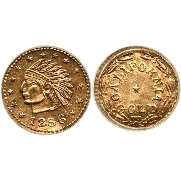 1856-Dated Indian - Wreath W/Star Round California Gold Token (0.30g) NGC MS62