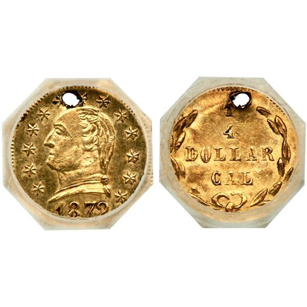 1872 BG-722 Octagonal Washington California Gold 25C ICG MS60 Details (Holed)