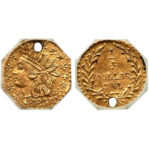 1880 BG-799X Octagonal Indian California Gold 25C NGC UNC Details (Holed)