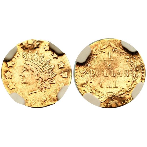 1876/5 BG-1059 Round Indian California Gold 50c NGC AU Details (Plugged)