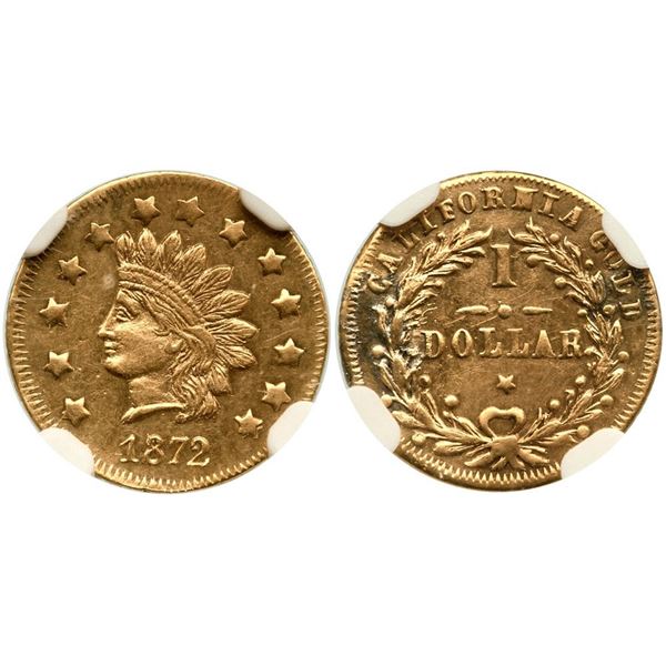 1872 BG-1207 Round Indian California Gold $1 NGC AU Details (Mount Removed)