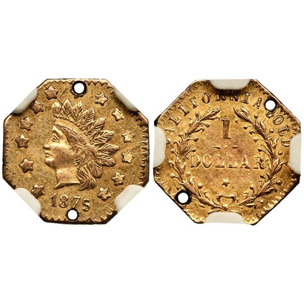 1875 BG-1127 Octagonal Indian California Gold $1 NGC AU Details (Holed)