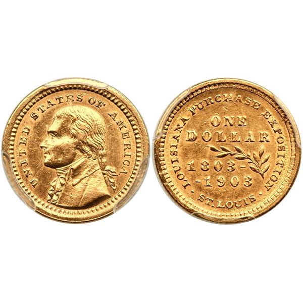 1903 Louisiana Purchase Jefferson Gold $1 PCGS UNC Details (Cleaned)