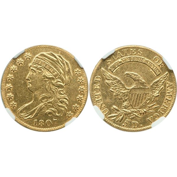 1807 $5 Gold Draped Bust Left, NGC AU Details, Removed from Jewelry