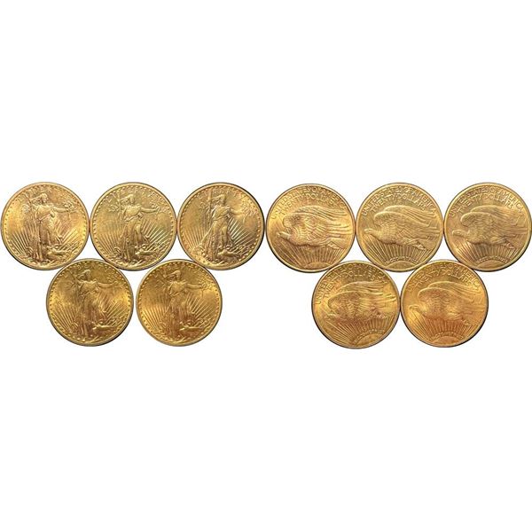 Lot of 5 $20 Saint Gaudens