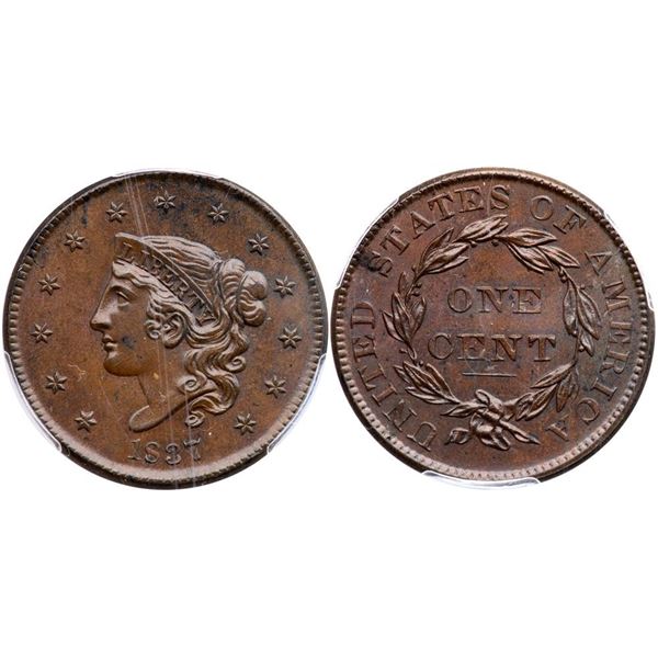 1837 N-6 R-2 Plain Hair Cord, Med Ltrs PCGS MS64BN
