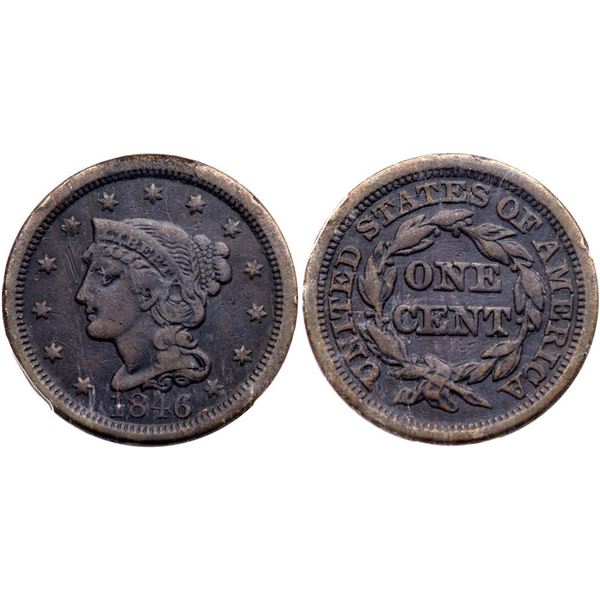 1846 N-26 R-5 Tall Date, Repunched 1 PCGS VF Details Scratch