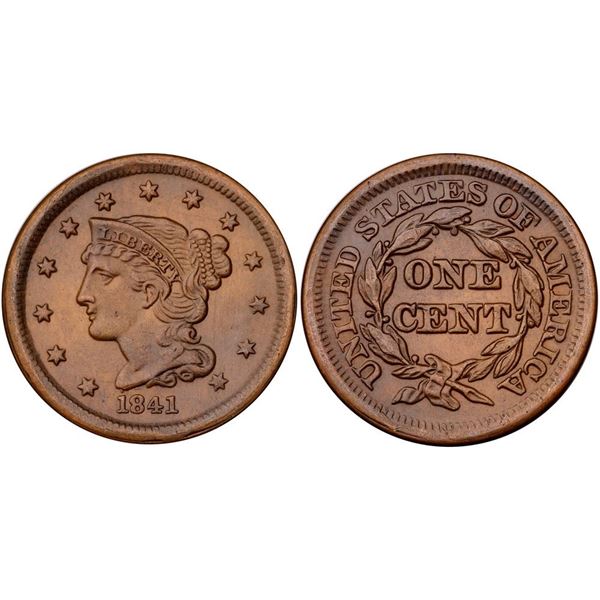 1841 Counterfeit Copy Braided Hair Cent MS60