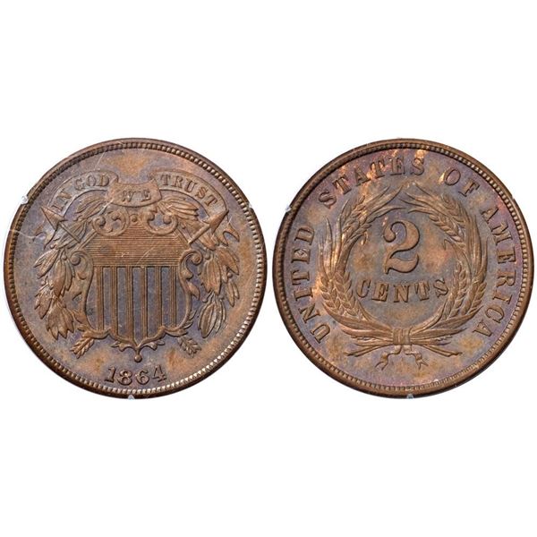 1864 Large Motto Two Cent Piece PCGS MS63BN