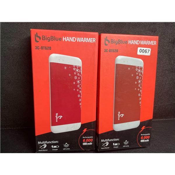 Lot of 2 BigBlue Electric Hand Warmers/Portable Powerbanks (6,000mAh) w/ Emergency Light - New