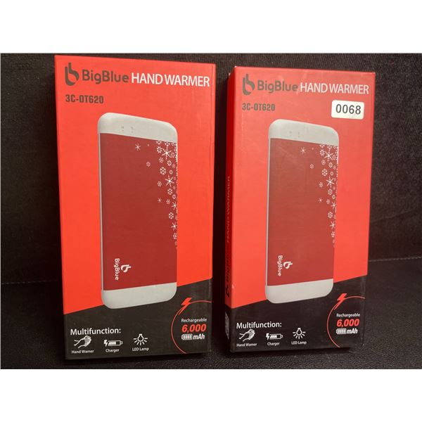 Lot of 2 BigBlue Electric Hand Warmers/Portable Powerbanks (6,000mAh) w/ Emergency Light - New