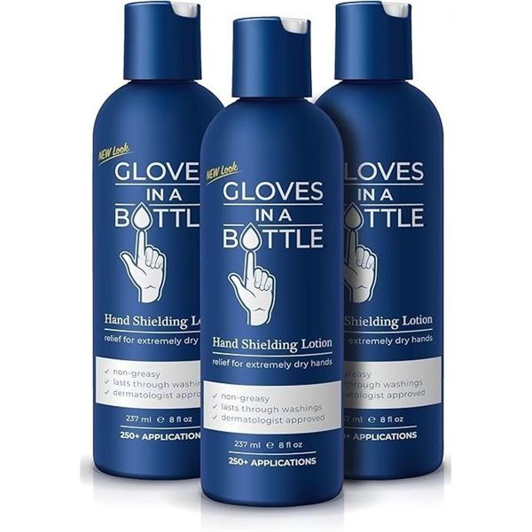 3-Pack of Gloves in a Bottle Shielding Lotion (8oz) For Dry/Itchy Skin; Grease-Less & Scent-Free New