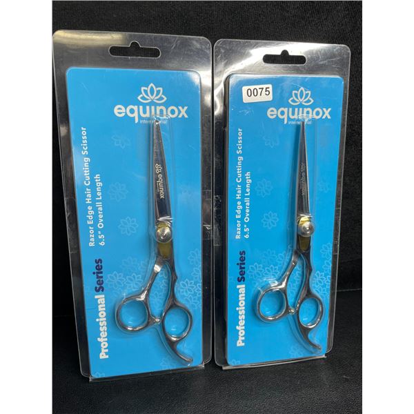 Lot of 2 Equinox Professional Series Stainless Steel Razor Edge Hair Cutting Scissors (6.5") - New